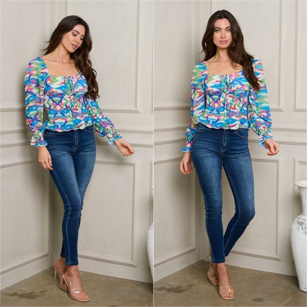 Shirred Colorful Top - Picture 4 of 11